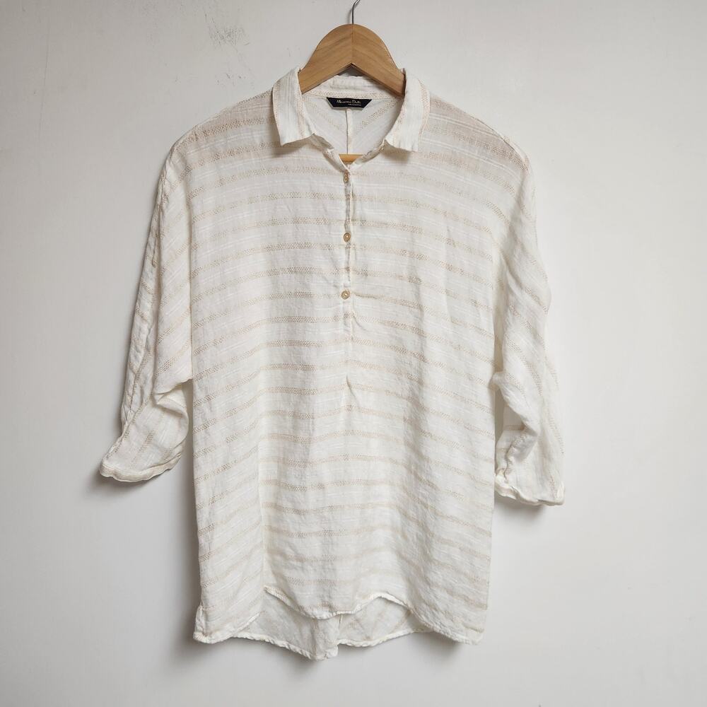 Massimo Dutti Linen Top Womens Small Stripped Dolman Beachy Coastal Portugal
